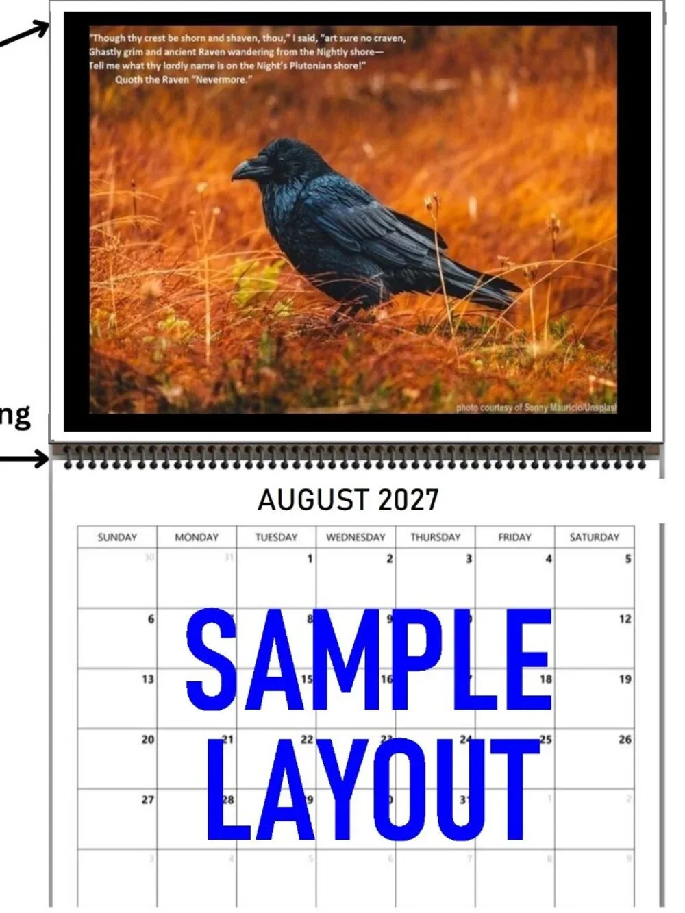 Raven Calendar 2027 Ravens Planner with The Raven by Edgar Allan Poe Poetry